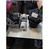 Image 1 : ELECTRIC FAN AND TWO TOTES OF HARDWARE