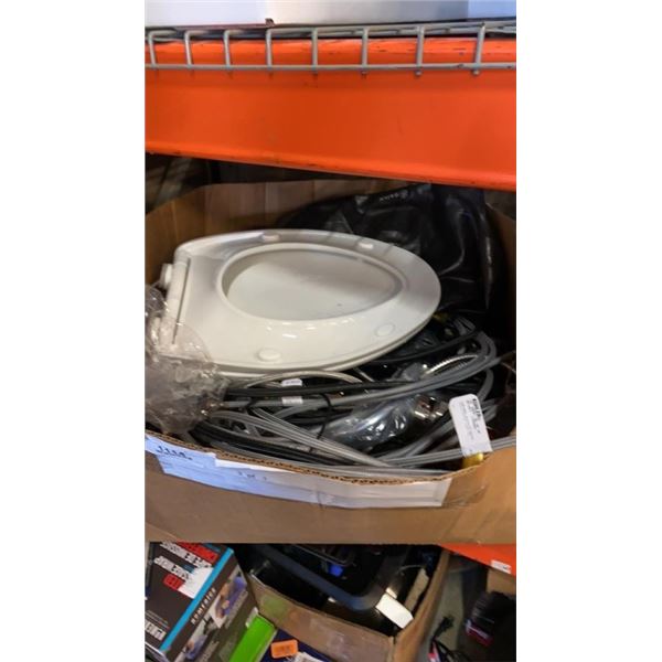 BOX OF FAUCET PARTS, SHOWER HEADS, ETC