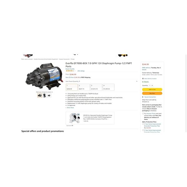 As New Everflo EF7000-BOX 7.0 GPM 12V Diaphragm Pump-1/2 FNPT Ports Retail $247