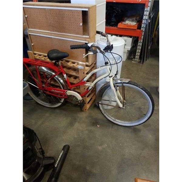 SCHWINN RED/CREAM WOMEN 6 SPEED CRUISER HYBRDID BIKE WITH HAND BRAKE AND LUGGAGE RACK