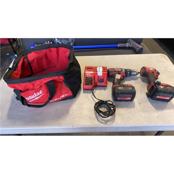 MILWAUKEE M18 CORDLESS TOOL SET - IMPACT GUN, DRILL, 2 BATTERIES AND CHARGER - TESTED WORKING