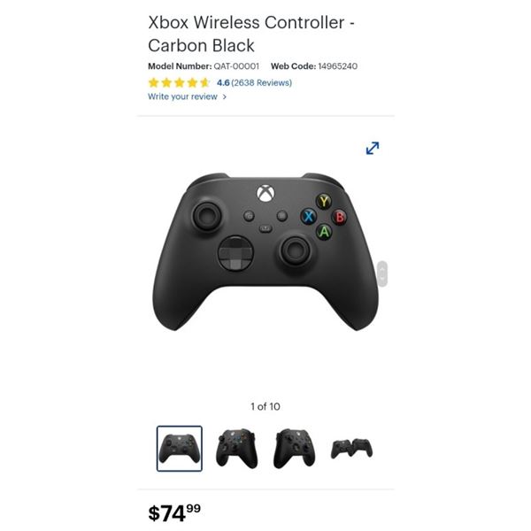 Xbox Wireless Controller - Carbon Black Retail $74.99