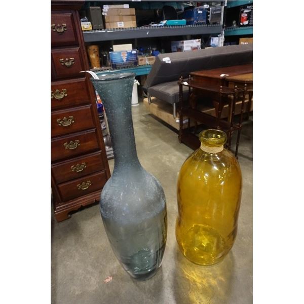 2 LARGE GLASS VASES - 40 INCHES TALL AND 29 INCHES TALL