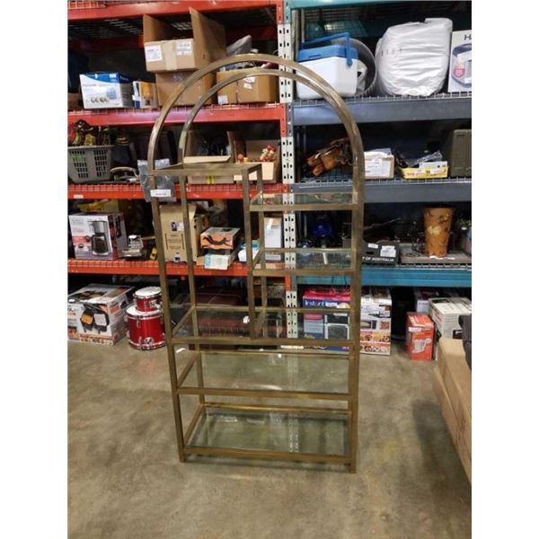 BRASS AND GLASS MULTI TIER SHELF