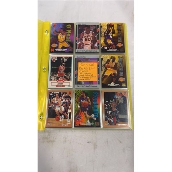 BINDER OF 50 STAR BASKETBALL CARDS - JORDAN, BRYANT, O'NEAL, ETC