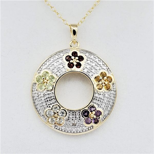 NEW STERLING SILVER GENUINE GEMSTONE PENDANT WITH STERLING CHAIN, 1CT, W/A $675.00