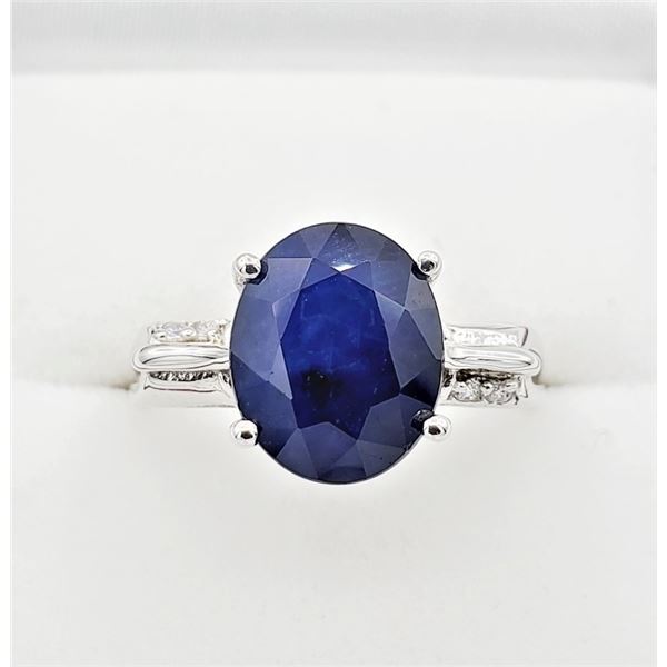 NEW STERLING SILVER 11MM X 9MM GENUINE BLUE SAPPHIRE RING, W/A $1300.00, SIZE 8.75