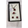 Image 2 : NEW RUBY AND GEMSTONE NECKLACE, RING AND EARRING SET RETAIL $500