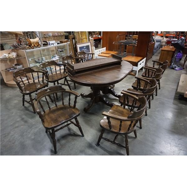 WOOD DINING TABLE WITH 3 LEAFS AND 9 CHAIRS