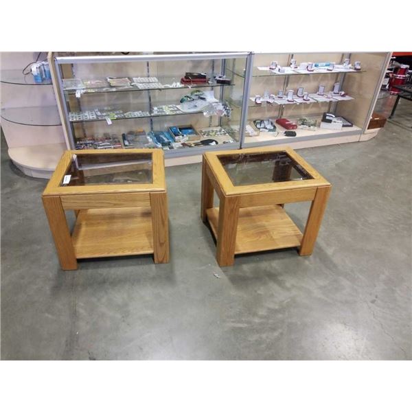 PAIR OF OAK GLASSTOP ENDTABLES