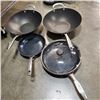 Image 1 : GREEN PAN, BLUE DIAMOND PAN AND 2 ASIAN WOKS