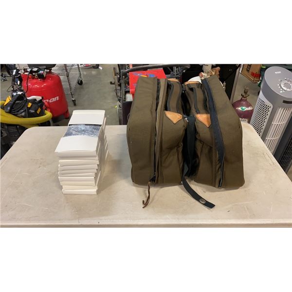 2 BAGMAN SADDLE BAGS WITH LINERS AND 10 NEW BILLFOLD WALLETS