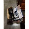Image 1 : TRAY OF ELECTRONICS, CABLES, REMOTES AND FIXED POSITION TV WALL MOUNT
