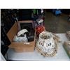 Image 1 : BOX OF BAKING PANS, MUFFIN TRAYS, SHADE AND ARTIFICIAL PLANT