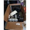 Image 2 : BOX OF BAKING PANS, MUFFIN TRAYS, SHADE AND ARTIFICIAL PLANT