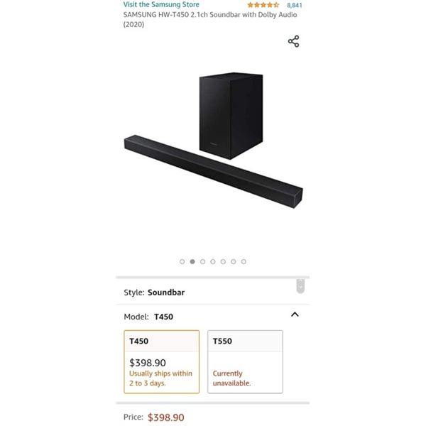 SAMSUNG HW-T450 2.1ch Soundbar with Dolby Audio Retail $398.90