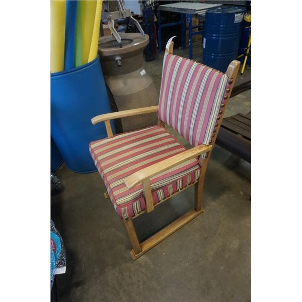 STUDDED WOOD FRAMED ARMCHAIR