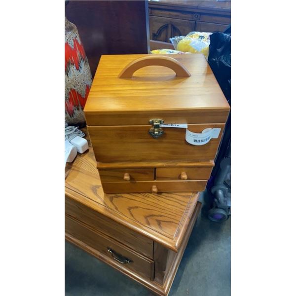 WOOD JEWELRY CASE WITH FOLD OUT MIRROR