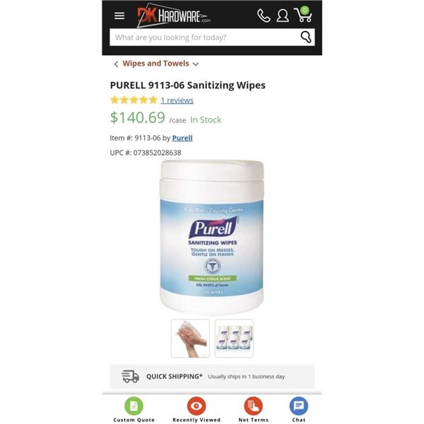 NEW BOX OF 6 TUBS PURELL SANITZING WIPES KILLS 99.9% GERMS 276 WIPES PER TUB RETAIL $140 PER BOX