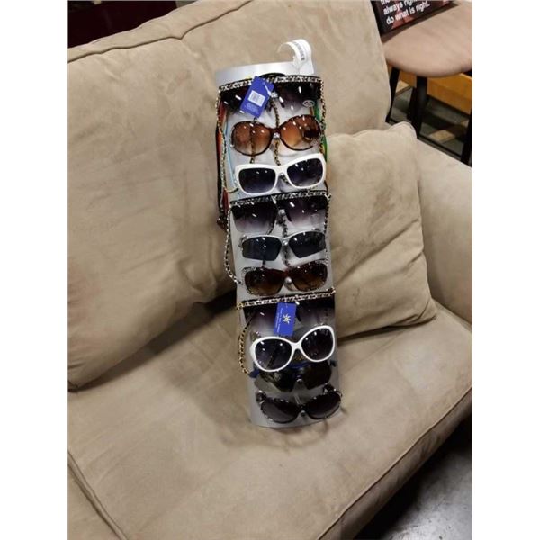 10 NEW PAIRS SUNGLASSES ON DISPLAY RACK