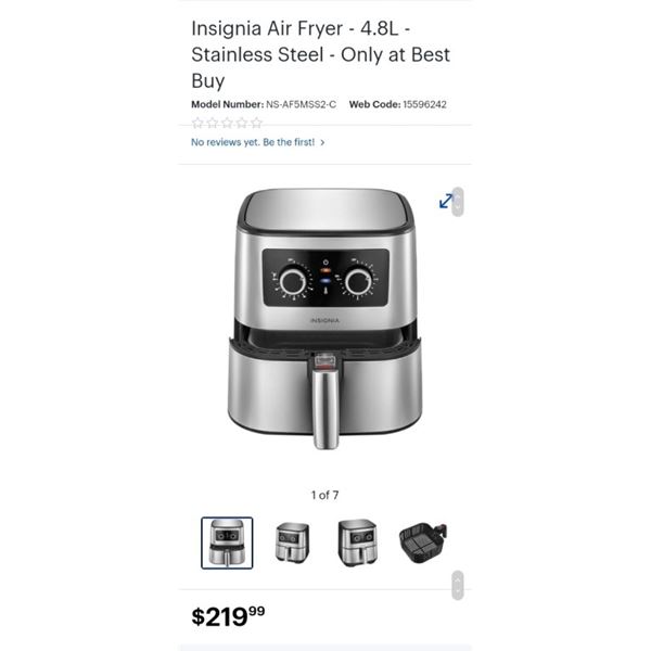 Insignia Air Fryer - 4.8L - Stainless Steel - Working, Retail $219.99