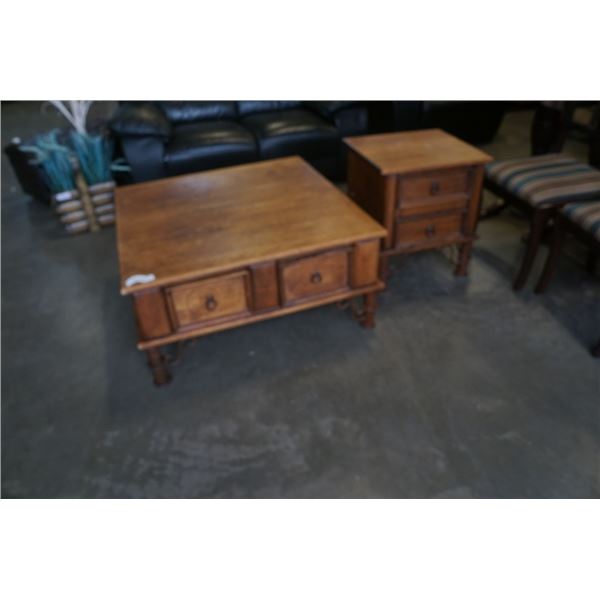 RUSTIC 4 DRAWER COFFEE TABLE AND 2 DRAWER ENDTABLE