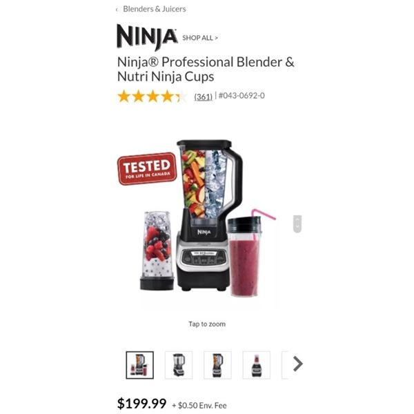 Ninja® Professional Blender & Nutri Ninja Cups - Working, Retail $199.99