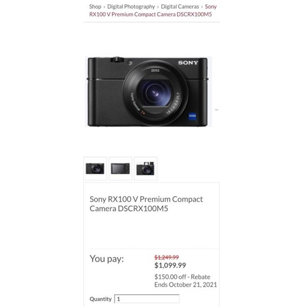 Sony RX100 V Premium Compact Camera DSCRX100M5 With Aftermarket Charger and 3 Batteries - Retail $12