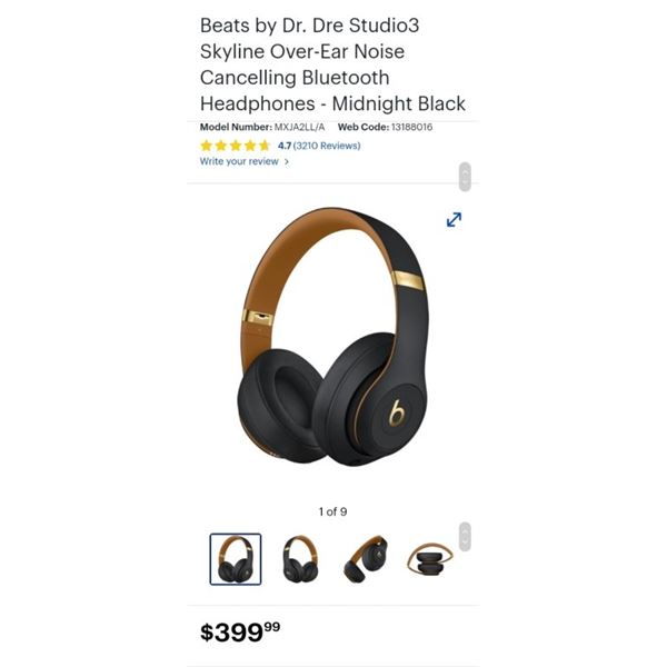 Beats by Dr. Dre Studio3 Skyline Over-Ear Noise Cancelling Bluetooth Headphones - Retail $399.99