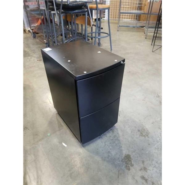 ROLLING BLACK METAL 2 DRAWER FILING CABINET