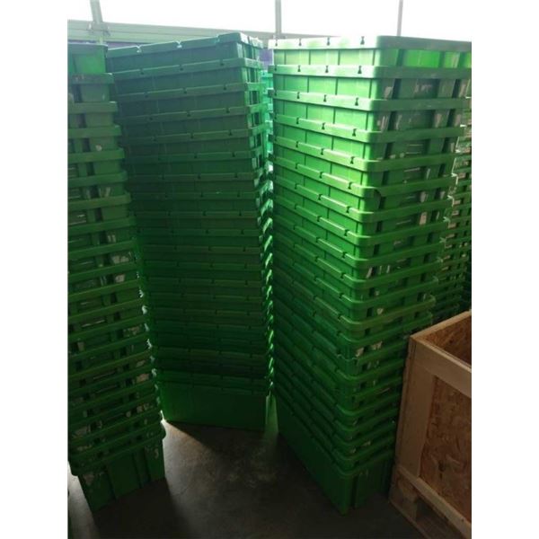 2 STACKS OF GREEN BINS - VARIOUS QUALITY, SOME BROKEN