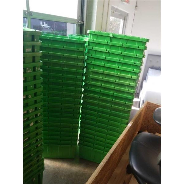 2 STACKS OF GREEN BINS - VARIOUS QUALITY, SOME BROKEN