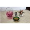 Image 1 : BLOWN GLASS BASKET WITH GLASS BOWL AND 2 POTTED FLOWER FIGURES