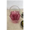 Image 3 : BLOWN GLASS BASKET WITH GLASS BOWL AND 2 POTTED FLOWER FIGURES