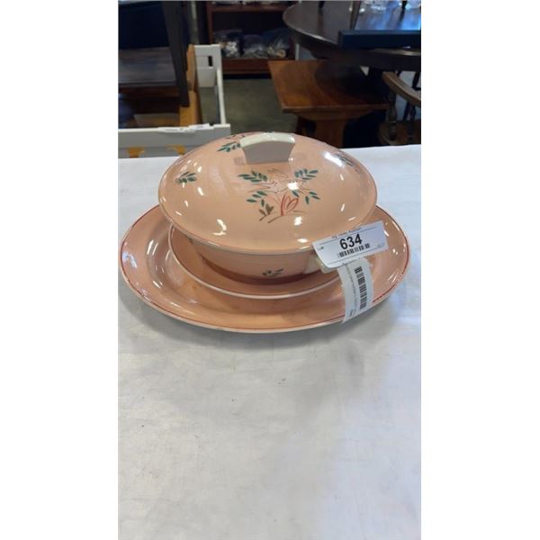 POOLE PINK LIDDED TUREEN AND DISHES