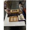 Image 1 : ABACUS, WOOD CARVINGS, WOOD CASE, SMALL SHELF AND MID CENTURY POTTERY CUPS