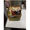 Image 1 : BOX OF HAND MADE FIGURES, ART AND COLLECTABLES, GLASS CONTAINER