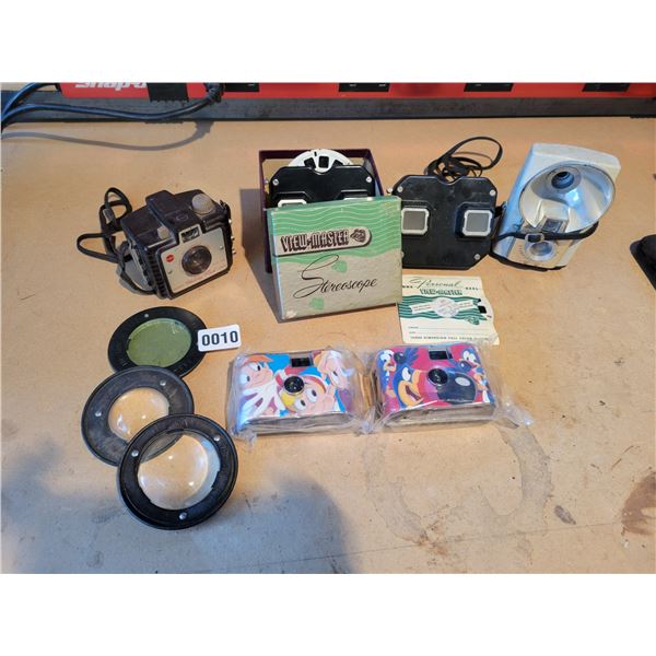 2 Viewmasters - 2 Vintage Cameras - 2 Disposable Cameras - Lenses - Tripod