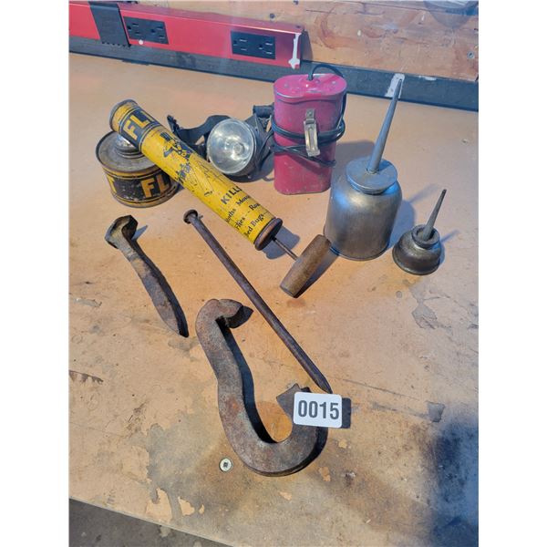 Vintage "U.S. Army" Headlamp - Antique Fogger - Oil Cans - Railroad Spike