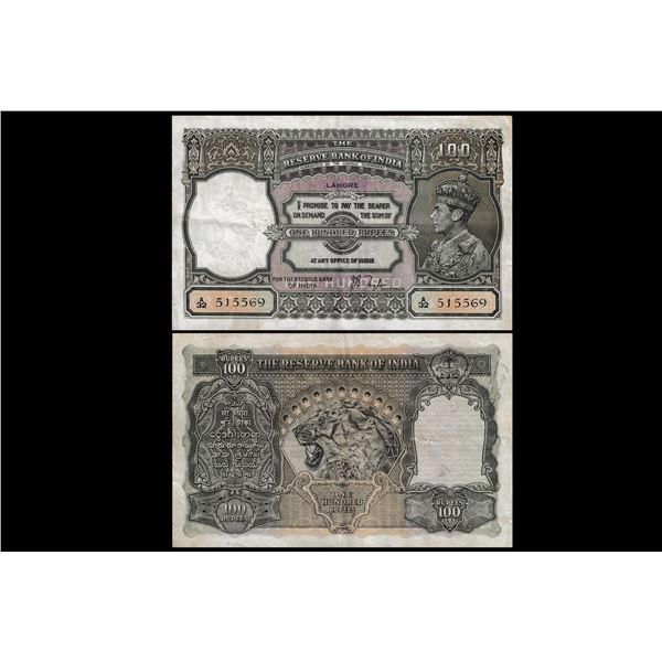 India, George VI, 100 Rupees, Lahore Circle