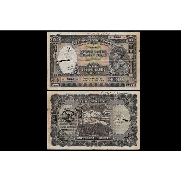 India, George VI, 1000 Rupees, Bombay Circle
