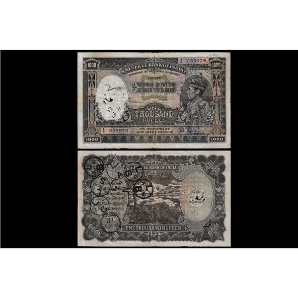 India, George VI, 1000 Rupees, Lahore Circle