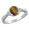 Image 1 : 0.81 CTW Tiger Eye & Diamond Ring 14K White Gold - REF-52W5F