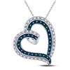 Image 1 : Round Blue Color Enhanced Diamond Heart Pendant 1/6 Cttw 10KT White Gold