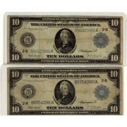 USA 1914 $10 FR-910 #B96829966A, #B87540980A.