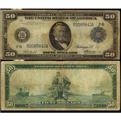 USA 1914 $50 FR-1028 #B2085842A,  A nice VG-F