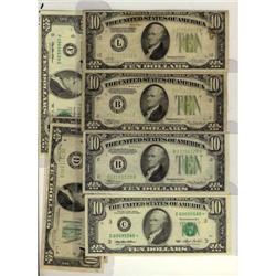 USA $10 notes. Lot of 5 notes including 1928B