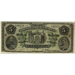 The Bank of British North America  1886 $5 #