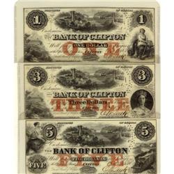 The Bank of Clifton 1859 $1, $3, $5. One sign.
