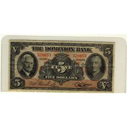 The Dominion Bank 1938 $5 #328653 CH-220-28-0
